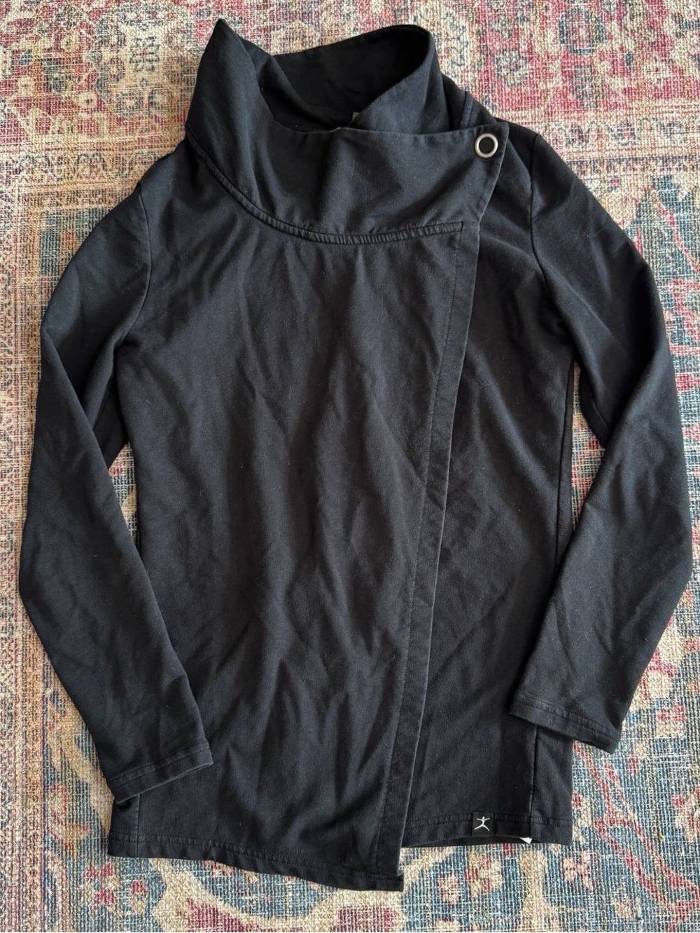 Danskin Black Asymmetrical Snap-Detail Cowl Sweater